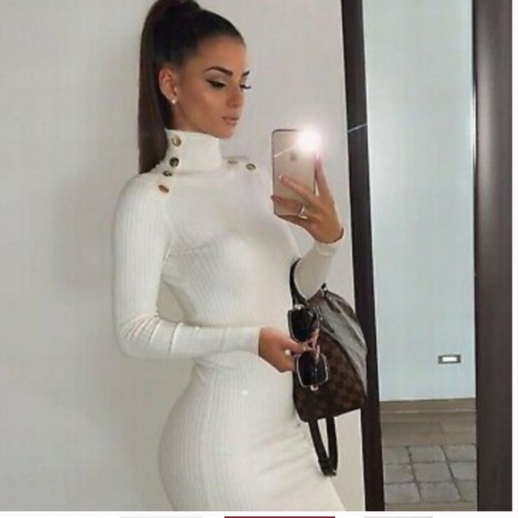 Zara ribbed turtleneck off-white midi dress, US M - Picture 3 of 6